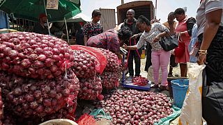 Kenya'nın başkenti Nairobi'de soğan satan bir pazarcı