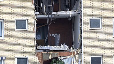 Damages caused by an explosion in a residential building in the Ekholmen area, in Linköping, Sweden, Tuesday, Sept. 26, 2023. (Stefan Jerrevång/TT News Agency via AP)