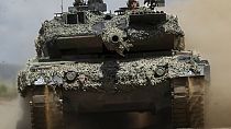 A Germany army Main battle tank Leopard 2A6 takes part in the Lithuanian-German military exercise