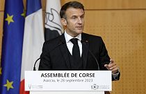 Le président Emmanuel Macron à l'Assemblée de Corse, 28/09/2023