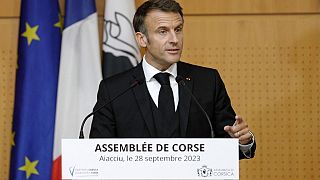 Le président Emmanuel Macron à l'Assemblée de Corse, 28/09/2023