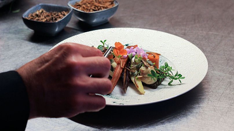 Chef Laurent Veyet adds the finishing touches to his most popular dish at his restaurant, Inoveat, in Paris.