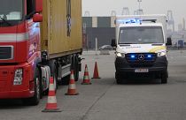 Suche nach Drogen mit Hilfe eines mobilen Scanners im Hafen von Antwerpen