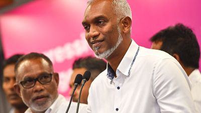 Der künftige Präsident der Malediven Mohamed Muizzu, hier bei einer Rede am Wahltag.