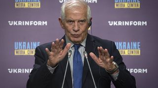 Alto Representante da União Europeia para os Negócios Estrangeiros e Política de Segurança, Josep Borrell, na conferência de imprensa em Kiev, Ucrânia, 1 Outubro 2023