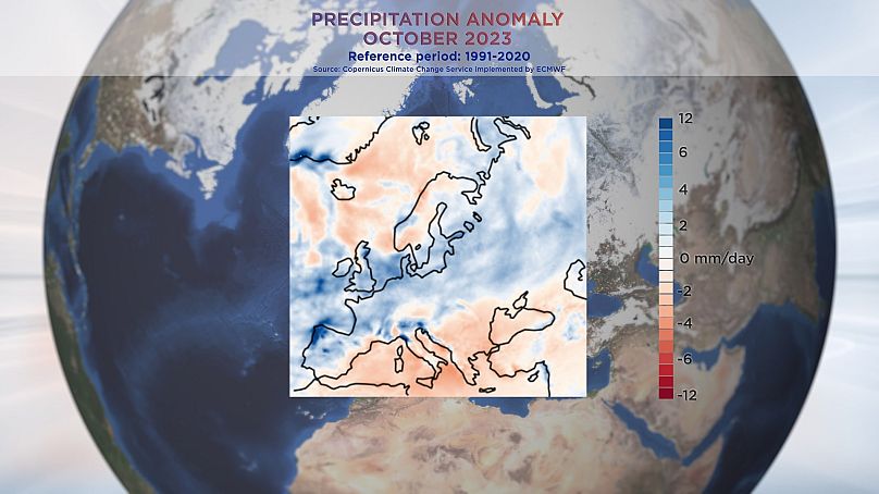Anomalia delle precipitazioni a ottobre 2023. Periodo di riferimento: 1991-2020