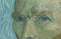 Close-up detail of a Vincent van Gogh self-portrait exhibited in the "Van Gogh in Auvers-sur-Oise, the Final Months" exhibition at the Musée d'Orsay. 