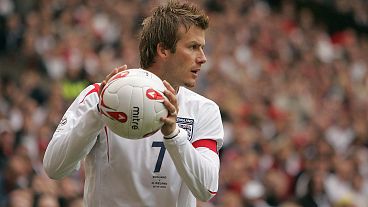 David Beckham of England in a World Cup European group 6 qualifier against Northern Ireland at Old Trafford Stadium, Manchester, England, on March 26, 2005.