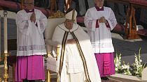 Pope Francis presides over mass to open the Synod of Bishops in St. Peter's Square at The Vatican, Wednesday, Oct.4, 2023