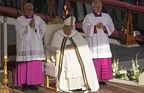 Pope Francis presides over mass to open the Synod of Bishops in St. Peter's Square at The Vatican, Wednesday, Oct.4, 2023