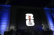 The logo for the 2026 World Cup is shown on a screen outside Griffith Observatory in Los Angeles on Wednesday, May 17, 2023.