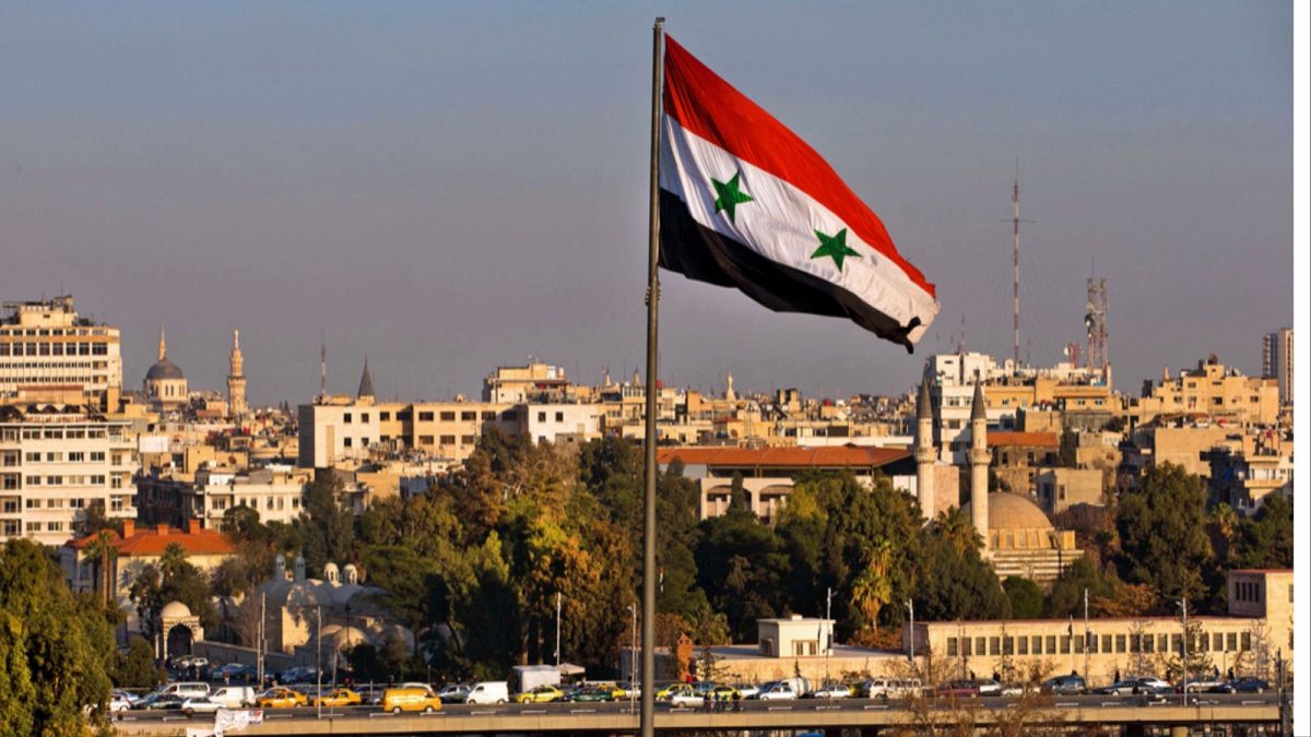 العلم الوطني السوري في دمشق، سوريا،