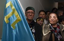 Archív fotó: krími tatárok egy szimferopoli tiltakozó gyűlésen