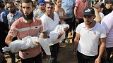 Palestinian man carries child killed in Israeli airstrike on Gaza, October 8th 2023