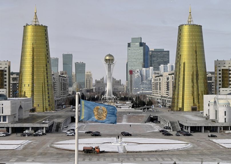 Downtown Astana is seen from Ak Orda Presidential Palace, February 2023