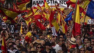 Rally in Barcelona to protest plans to grant jailed Catalan separatists an amnesty, October 8th 2023