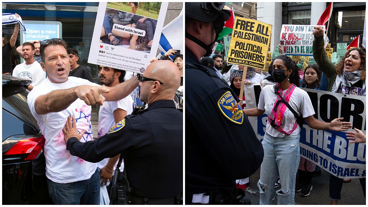 Manifestações em São Francisco pró e contra Israel