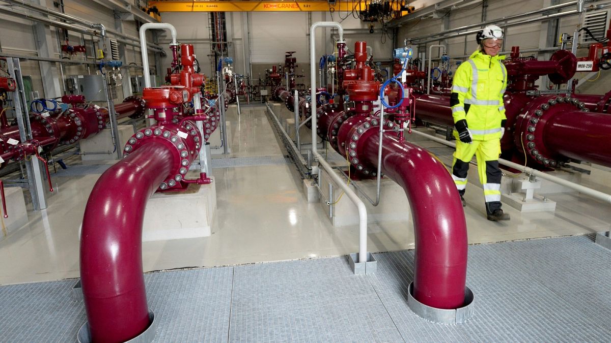 A compression station of the Baltic Connector marine gas pipeline is pictured in Inkoo, Finland, Nov. 5, 2019. 