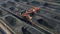 An aerial view of the machinery at the coal terminal of Huanghua port, in Hebei province, China, February 2023. 