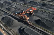 An aerial view of the machinery at the coal terminal of Huanghua port, in Hebei province, China, February 2023. 