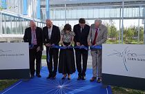 Inaugural ribbon cut with (left to right) Alain Berset, Fabiola Gianotti, John Elkann and Renzo Piano
