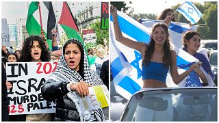 Proteste: pro-palästinensisch (linke Bildhälfte) und pro-israelisch