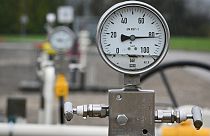 A picture taken on November 28, 2022, shows a pressure gauge on gas pipes at a GRTgaz compressor station, in Morelmaison, eastern France.