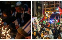 Акция еврейской общины в Сантьяго, Чили; пропалестинский марш в Чикаго, США, 11 октября 2023 года.