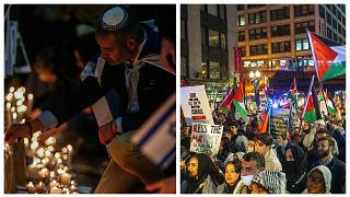 Акция еврейской общины в Сантьяго, Чили; пропалестинский марш в Чикаго, США, 11 октября 2023 года.