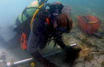A diver searching for archaeological material. 