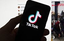 he TikTok logo is seen on a mobile phone in front of a computer screen which displays the TikTok home screen, Saturday, March 18, 2023, in Boston. 