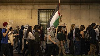 Hamász-párti felvonulás a Columbia egyetemen, ahol Massad is tanít
