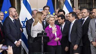A solemn moment to honour the Israelis killed by Hamas days bafore was held in front the the European Parliament in Brussels on October 11, 2023.