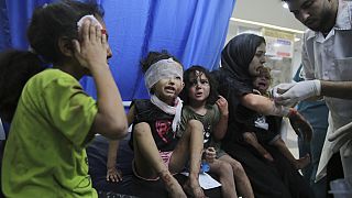 Palestinian children wounded in Israeli strikes are brought to Shifa Hospital in Gaza City on Wednesday, Oct. 11, 2023.