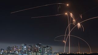 Israel's Iron Dome missile defense system interceptors rockets launched from the Gaza Strip in Ashkelon