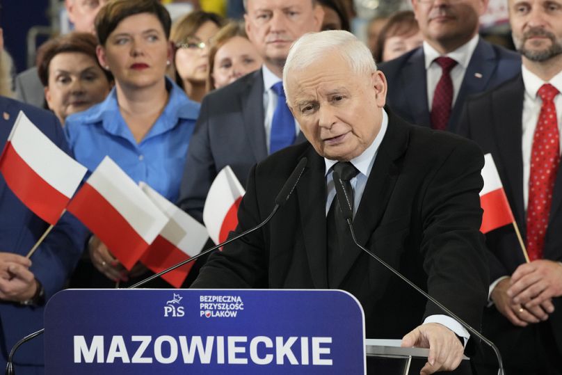 Jarosław Kaczyński a Jog és Igazságosság kampányrendezvényén 2023. szeptember 27-én
