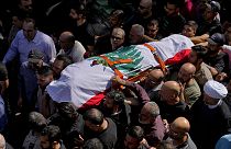 Funérailles du journaliste reporte d'images de Reuters Issam Abdallah, tué vendredi par des frappes dans le sud du Liban, à Khiam, 14 octobre 2023