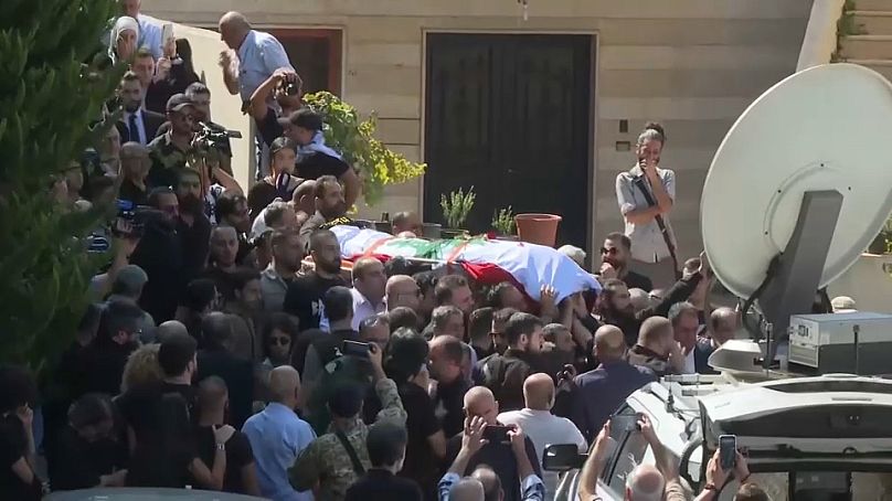 The funeral procession for Issam Abdallah in Khaim, Lebanon, October 14th, 2023
