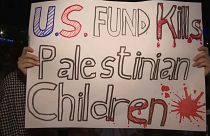 لافتة من المظاهرة من أمام الفارة الأمريكية-عمان-الأردن