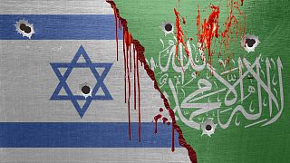 Az izraeli zászló és a Hamász lobogója