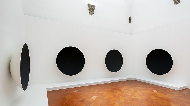 Gathering Clouds by Anish Kapoor (2014) on display at the Palazzo Strozzi.