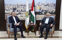 Iranian Foreign Minister Hossein Amir-Abdollahian and Hamas politburo chief Ismail Haniyeh meet in Qatar, 14 October 2023