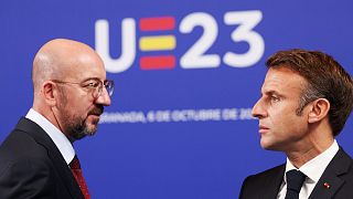 Председатель Совета ЕС Шарль Мишель и президент Франции Эммануэль Макрон.
