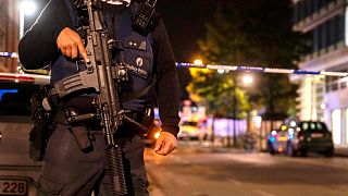 Police cordon off an area where a shooting took place in the center of Brussels, Monday, Oct. 16, 2023.