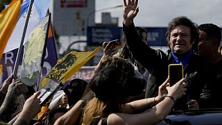 El populista de derechas Javier Milei en su mitin de clausura en Buenos Aires.
