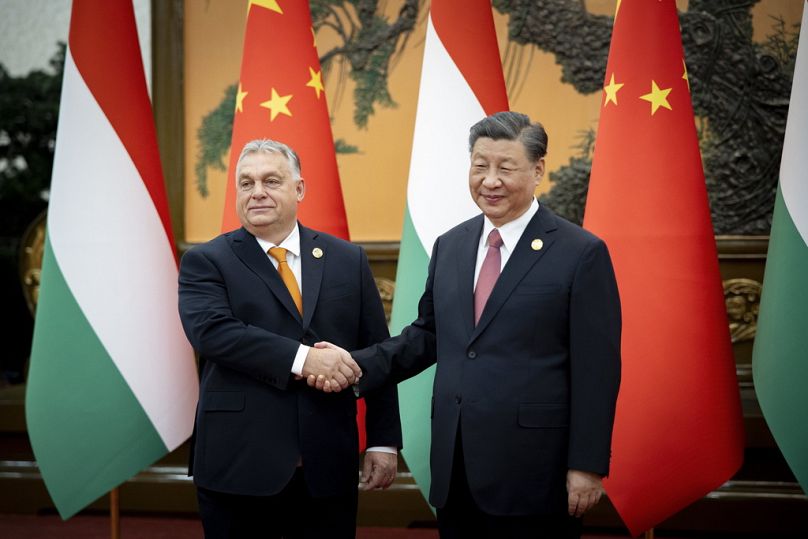 Chinese President Xi Jinping receives Hungarian PM Viktor Orban in Beijing, October 2023