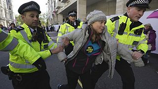 Agentes de policía se llevan a la activista medioambiental Greta Thunberg, en Londres, el martes 17 de octubre de 2023