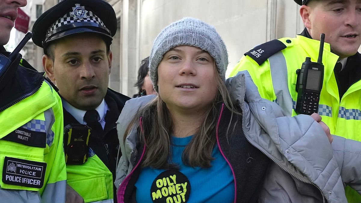 Greta Thunberg wird von der Polizei in London abgeführt