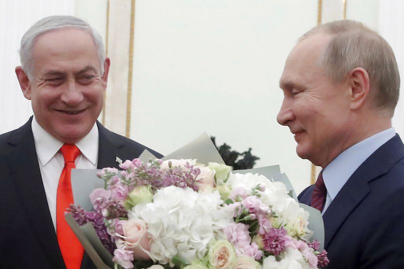 Russian President Vladimir Putin with Israeli PM Benjamin Netanyahu in the Kremlin, January 2020