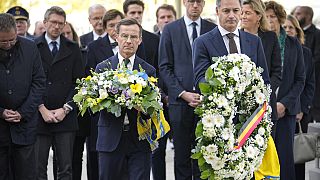 Les dirigeants belge et suédois, Alexander De Croo et Ulf Kristersson, ont dirigé une cérémonie commémorative à Bruxelles, 18 octobre 2023